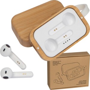 Barcelona Bluetooth fülhallgató bambusz dobozban bézs 257913